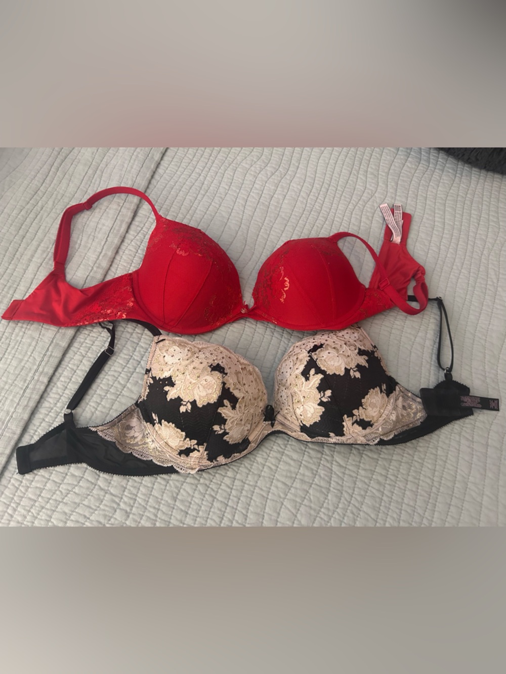 Victoria’s Secret Red Push-Up Bra and Black & Cream Lace Bra - Women Intimates